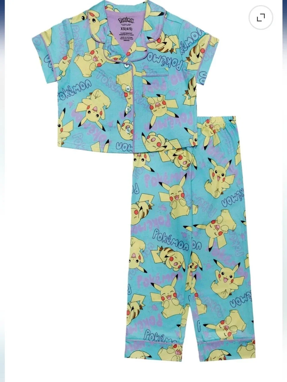 Pokemon Girls Button Front Top and Pants Pajama Set,